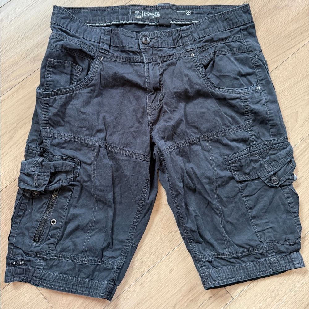 Projek Raw Men's Cargo Shorts Black Sz 36 Y2K Streetwear 100% cotton